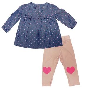 JUST ONE YOU by CARTERS | CHAMBRAY PINK HEART 2 PC SET | DENIM/PINK | BABY | 9M